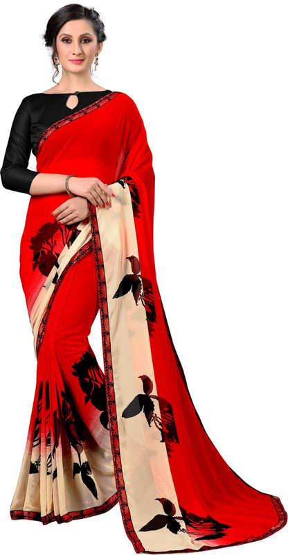 g fashion studio Printed Daily Wear Georgette Silk Blend Saree(Multicolor)