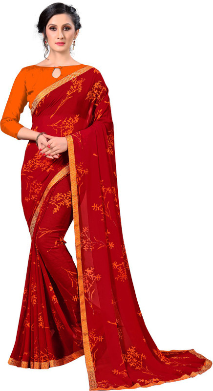 g fashion studio Printed Daily Wear Georgette Silk Blend Saree(Multicolor)