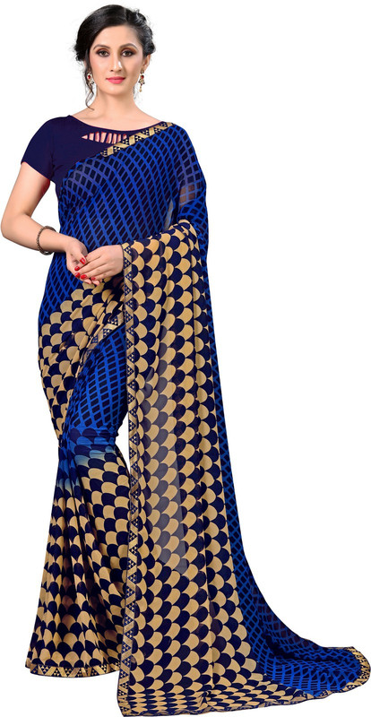 g fashion studio Printed Daily Wear Georgette Silk Blend Saree(Multicolor)