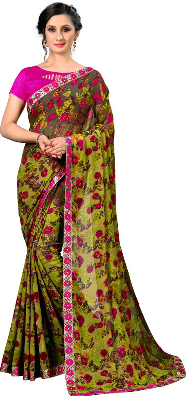 g fashion studio Printed Daily Wear Georgette Silk Blend Saree(Multicolor)