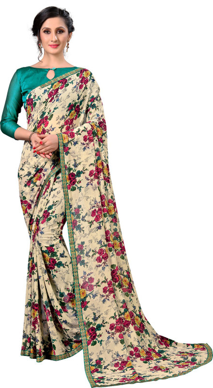 g fashion studio Printed Daily Wear Georgette Silk Blend Saree(Multicolor)