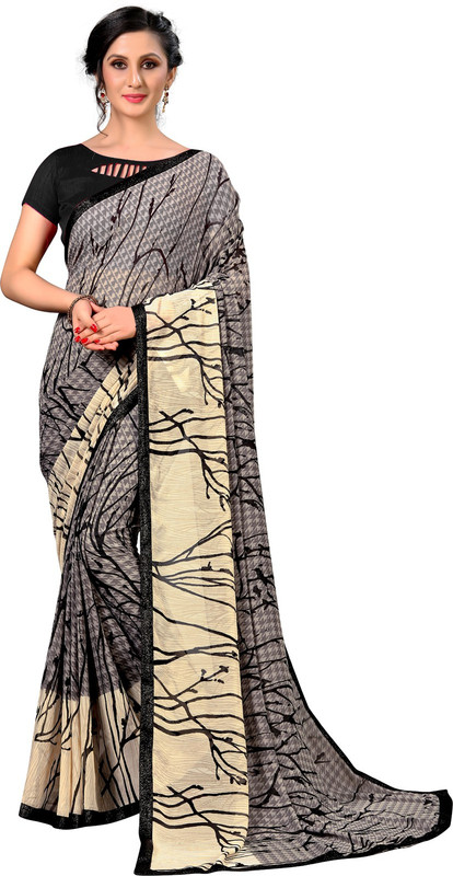 g fashion studio Printed Daily Wear Georgette Silk Blend Saree(Multicolor)