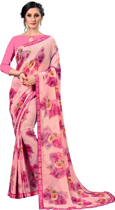 g fashion studio Printed Daily Wear Georgette Silk Blend Saree(Multicolor)