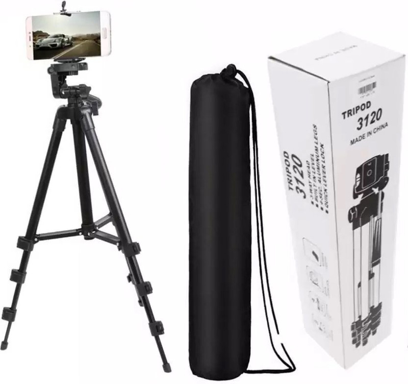 LIFEMUSIC Portable Adjustable Aluminium Lightweight Camera Stand Tripod-3120 With Three-Dimensional Head Tripod Kit, Monopod(Black, Supports Up to 1500 g)