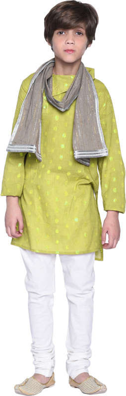 wondermom Boys Wedding, Festive & Party Kurta, Pyjama & Dupatta Set(Green Pack of 2)