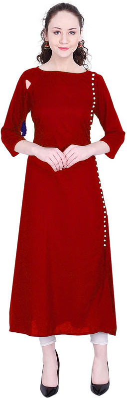krishna traders Casual Solid Women Kurti(Red)