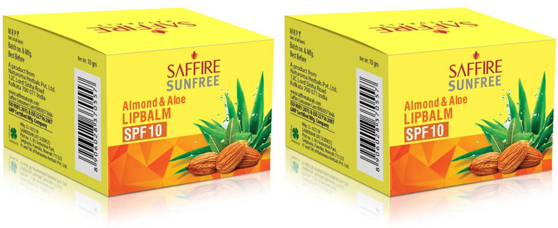 Saffire Naturals Almond & Aloe Lip balm With SPF 10 . Almond & Aloe(Pack of: 2, 10 g)
