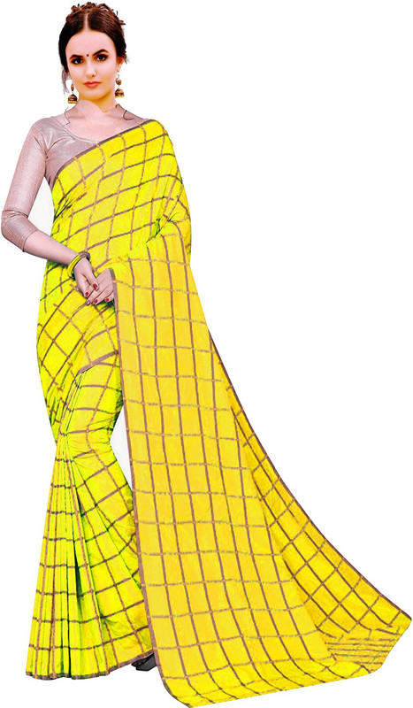 women mall Plain Fashion Poly Silk Saree(Yellow)
