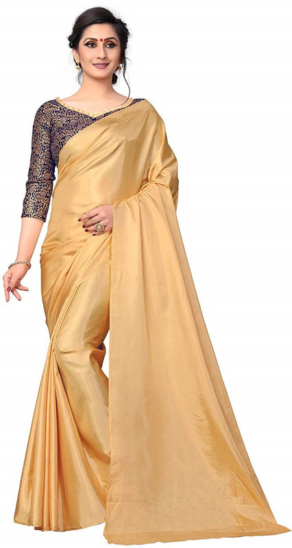 women mall Plain Fashion Pure Silk Saree(Cream)