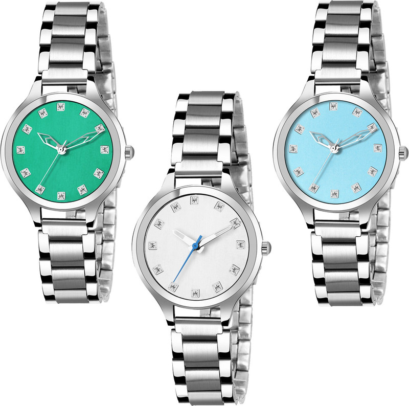 whitebird Pack 3 WB 301 Green White sky Blue Pink Diamond Stunned Attractive Designer Analog Watch  - For Women