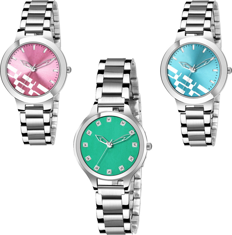whitebird Pack 3 WB 301 Green 201 sky blue Pink Attractive Multicolor Designer Analog Watch  - For Women
