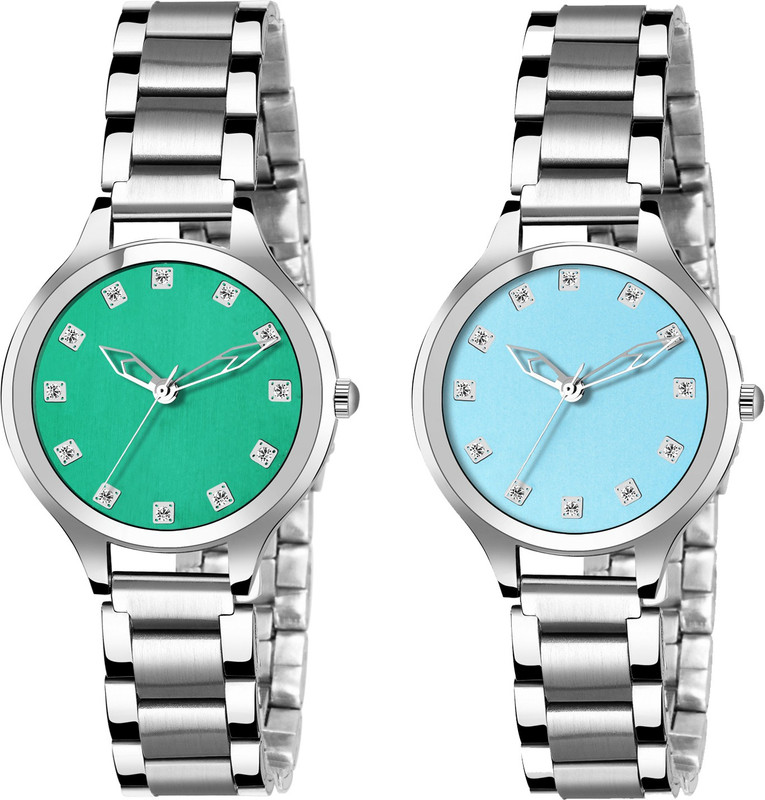 whitebird Pack 3 WB 301 Green 201 sky blue Pink Diamond Stunned Attractive Designer Analog Watch  - For Women