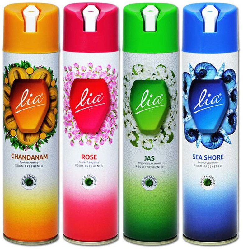 Lia JAS, CHANDANAM, ROSE, SEA SHORE Car Freshener Spray ROOM Air Freshener ROSE, CHANDANAM, JAS & SEA SHORE(4 x 160 ml)