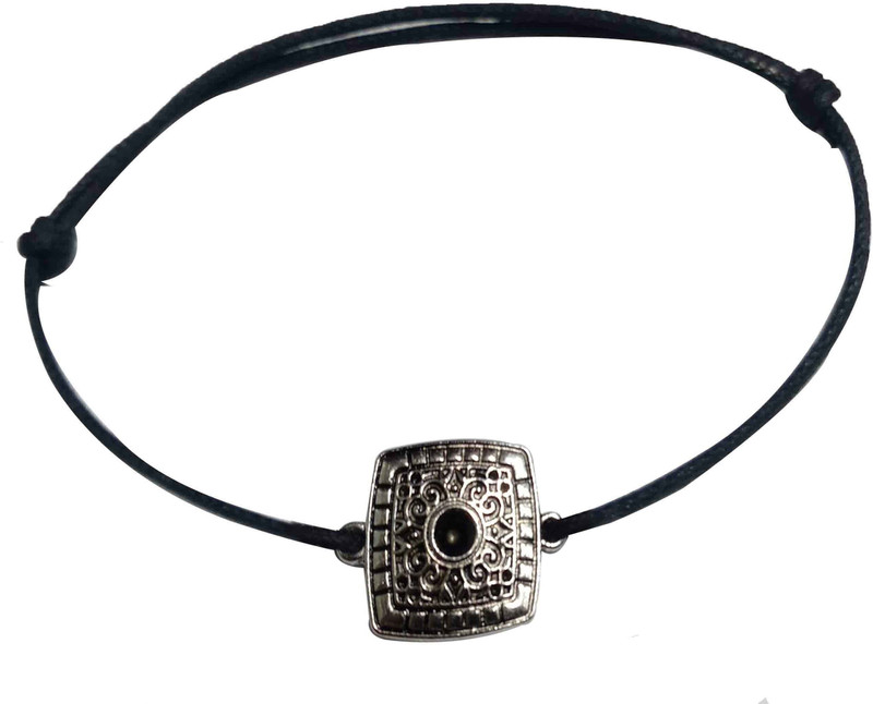 gurjari Gurjari Adjustable Black Thread Anklet with Oxidised Big Brouch for Girls Cotton Dori, Metal Anklet