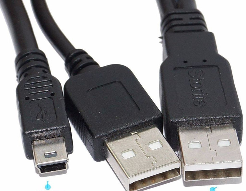 jx2 USB 2.0 DUAL Power Y Shape 2 x Type A TO Mini B Cable MHL Cable(Compatible with Hard drive, Black, Sync and Charge Cable)