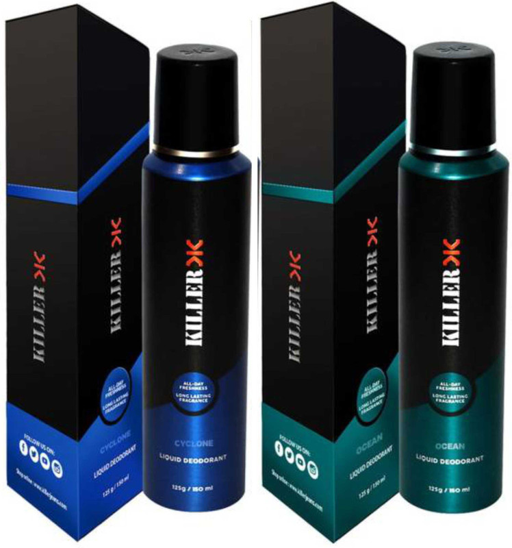 KILLER Cyclone, Ocean (150ml Each) Deodorant Spray  -  For Men & Women(300 ml, Pack of 2)