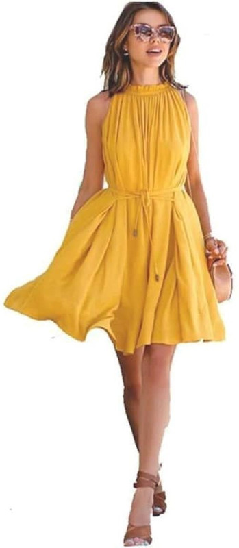 dpfashions Women Skater Yellow Dress