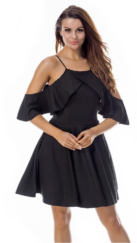 Kaamastra Women Fit and Flare Black Dress