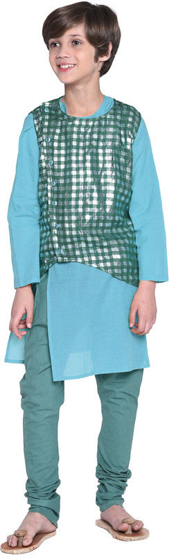 wondermom Boys Wedding, Festive & Party Kurta and Pyjama Set(Light Blue Pack of 2)
