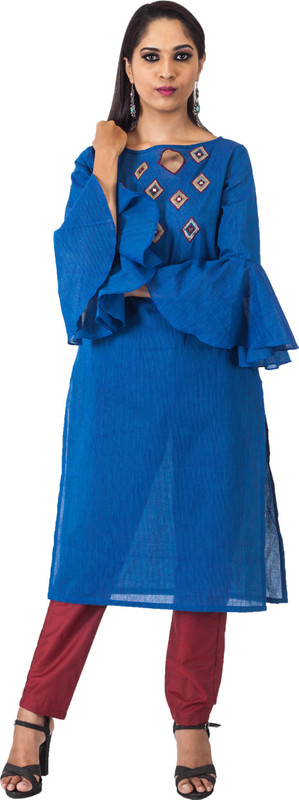 the signature attire Casual Striped Women Kurti(Blue)