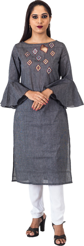the signature attire Casual Striped Women Kurti(Grey)