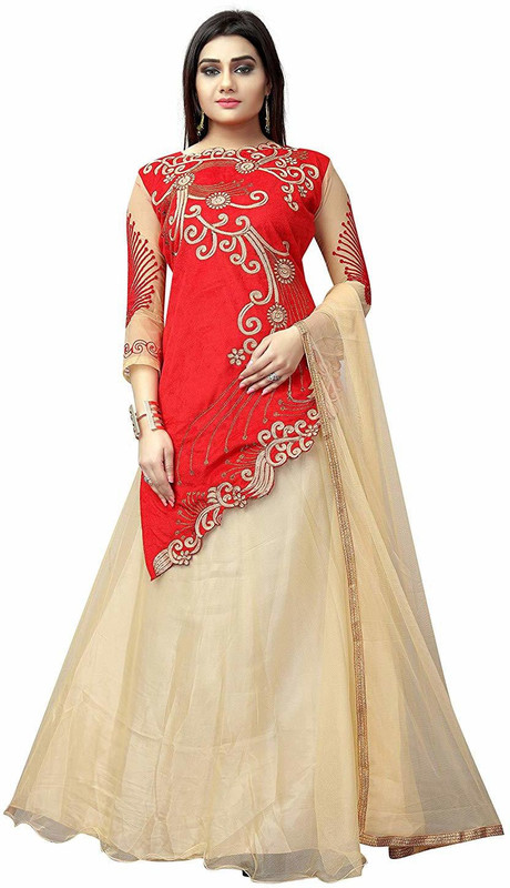 sat creation Embroidered Semi Stitched Lehenga Choli(Red)