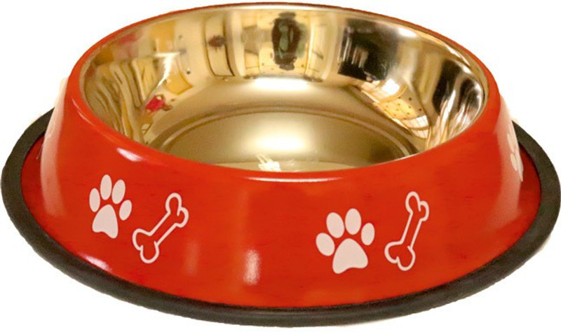 furryangels dog bowl medium red 700 ml ROUND Steel Pet Bowl(700 ml Red)