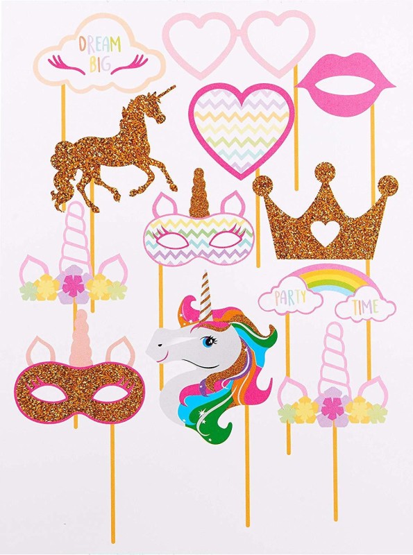 PARTYFAVOUR Unicorn Photobooth Set of 13 Pieces / Unicorn Party Supplies / Unicorn Party Photo Booth Board(Party)