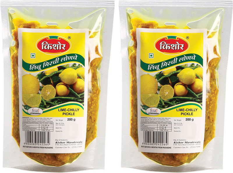 kishor masalewale Combo Pack Lime Chilly Pickle Lime, Green Chilli Pickle(400 g, Pack of2)