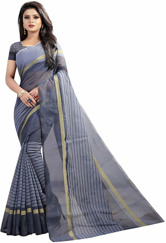 women mall Plain Daily Wear Cotton Silk Saree(Grey)