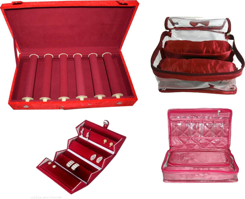 ultimatefashionista combo of 6 roll rod bangle box vanity box wooden bangle storage box makeup ring box red folder brocade jewellery kit vanity case jewellery bangle box vanity box vanity box Vanity Box(Multicolor)