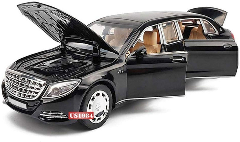 ruhanenterprise Maybach s600 Limousine Die-Cast 4 Wheel Drive Metal Car Pull Back with 6(Black)