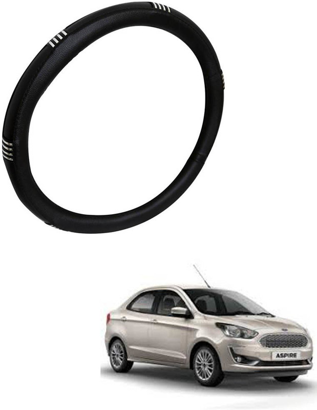 AYW Steering Cover For Ford Aspire(Chrome, Black, Leather)