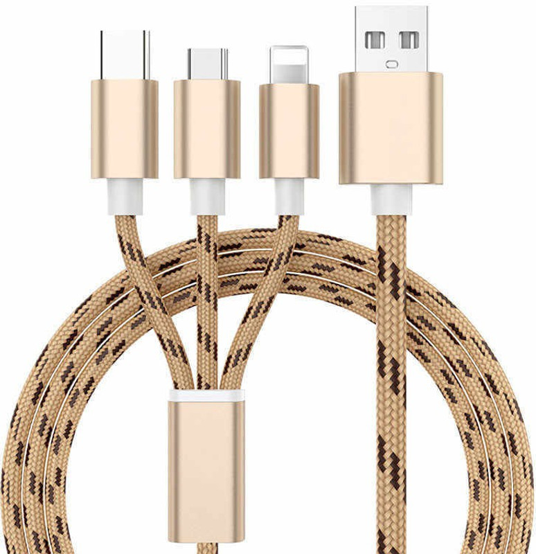 shoppecruise 3 in 1 Micro USB Charger Cable for Android V8 Type C iPhone 6s 6 Plus 5s 5 5c 1 m Thunderbolt Cable(Compatible with TypeC, MicroUSB, iOS, Mixed Colours, Sync and Charge Cable)