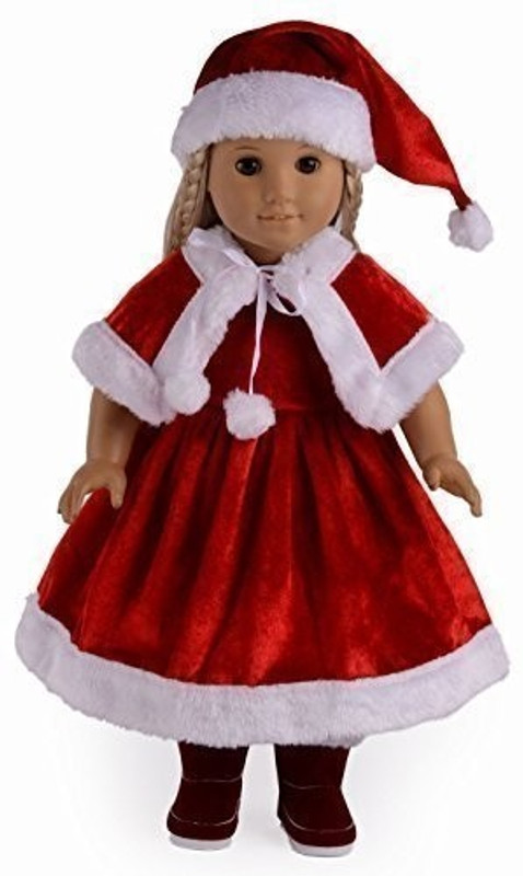 sweet dolly Doll Clothes Santa Christmas Dress Outfit Fits 18 Inches American Girl Dolls Dress Hat Cape(Multicolor)