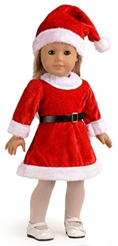 sweet dolly Doll Clothes Santa Christmas Dress Outfit Fits 18 Inches American Girl Dolls Dress Hat Blet Stockings(Multicolor)