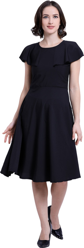 sbj collections Women Fit and Flare Black Dress
