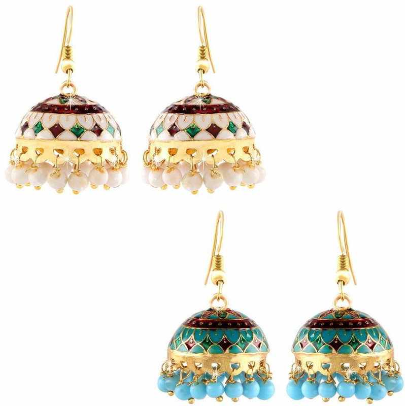 YELLOW CHIMES Handcrafted Meenakari Carftmanship Combo 2 Pairs Traditional Jhumka Copper Jhumki Earring YELLOW CHIMES Handcrafted Meenakari Carftmanship Combo 2 Pairs Traditional Jhumka Copper Jhumki Earring