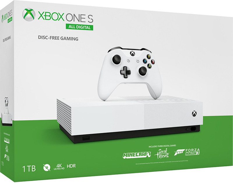 Microsoft Xbox One S - All Digital Edition 1 TB with Minecraft, Forza Horizon 3, Sea of Thieves(White)