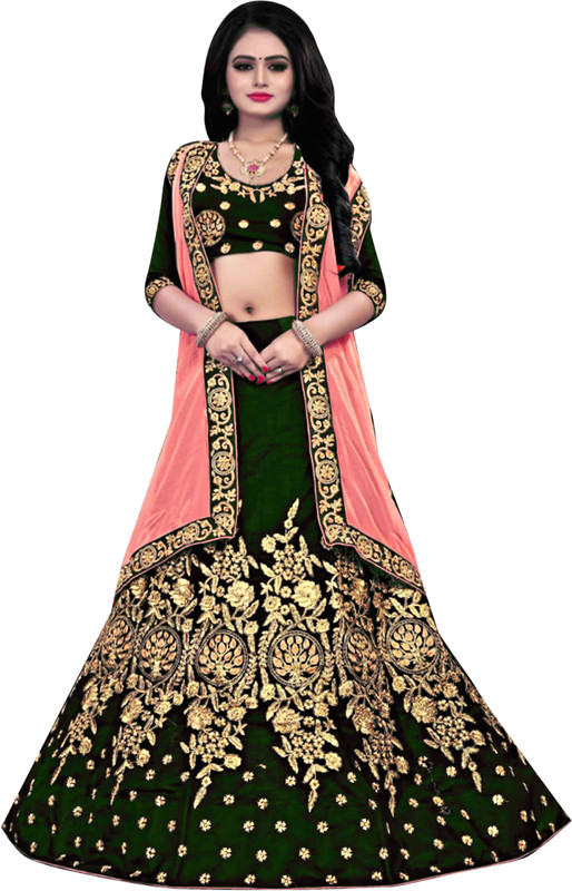 aadhiya impex Embroidered Semi Stitched Lehenga, Choli and Dupatta Set(Purple, Gold, Pink)