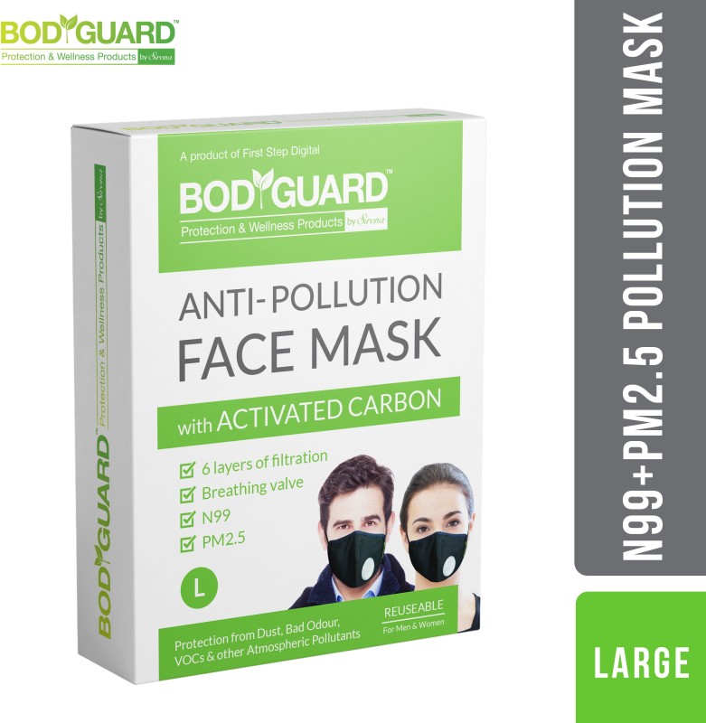 Bodyguard Reusable Anti  Face  with Activated Carbon, N99 + PM2.5 for Men and Women - Large Pack of 1, 