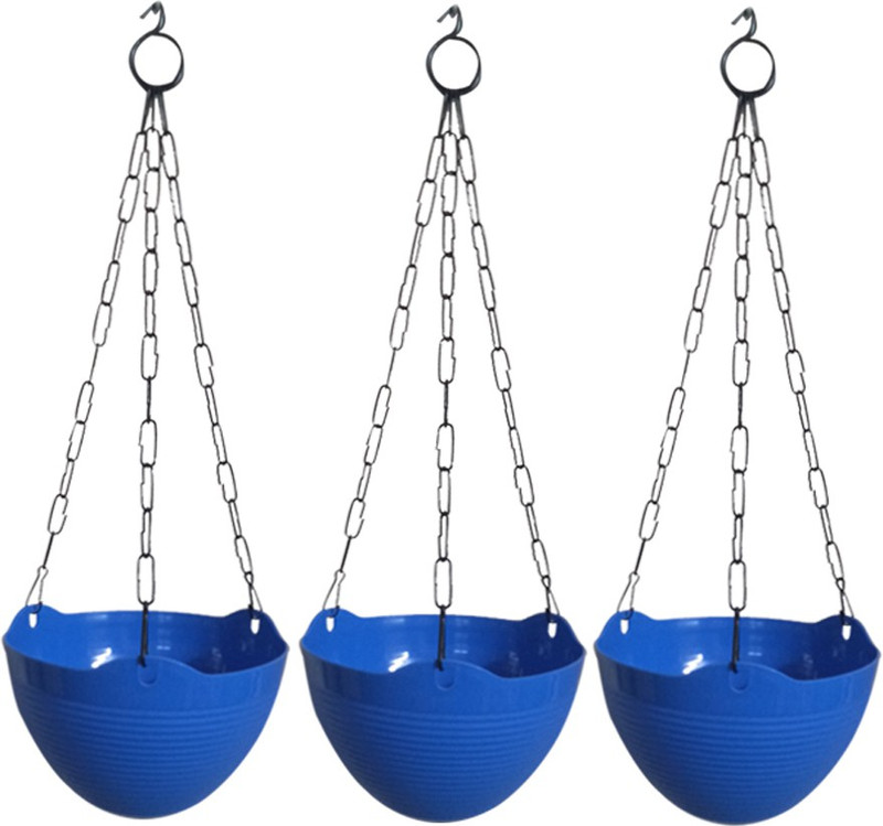 Shopvalley Designer Hanging Marvel Pot Blue Plant Container(Plastic, External Height - 14 cm)