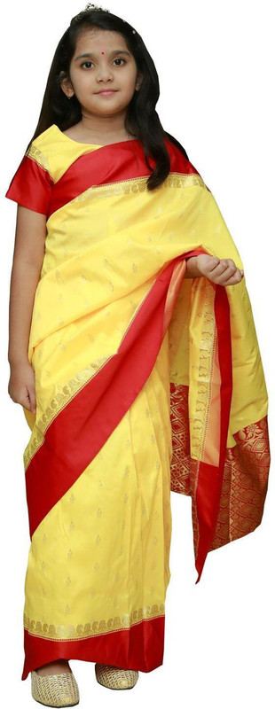 child cottage Solid Assam Silk Cotton Silk Saree(Yellow)