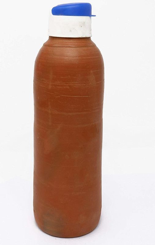 mitti wala Mitti Clay Bottle With Plastic Lid 1000 ml; 1000 ml Bottle(Pack of 1, Orange)