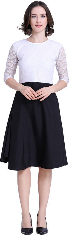 sbj collections Women A-line Black, White Dress