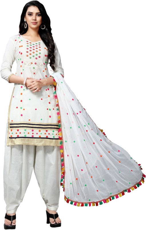 EthnicJunction Chanderi Cotton Embroidered Salwar Suit Material(Unstitched)