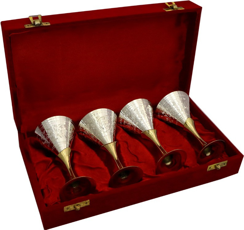 kaveesha 2 Tone Set of 4 Wine Glass Glass Tray Serving Set(Pack of 4)
