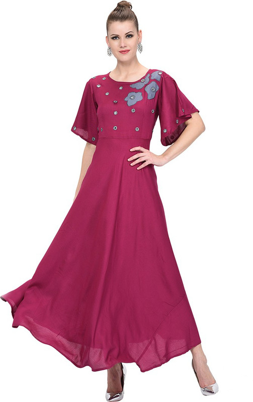 aamri Women Solid Flared Kurta(Purple)