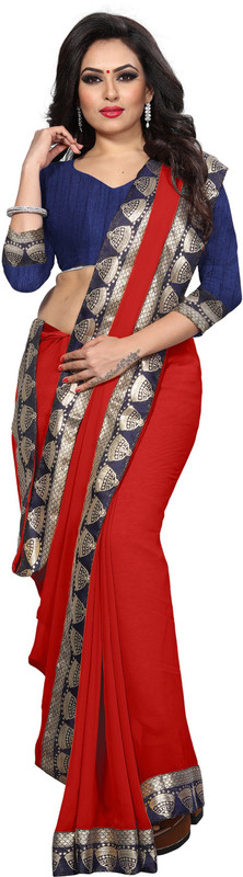 sarvagny clothing Solid Fashion Poly Georgette Saree(Red)