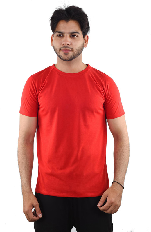 i m gold Solid Men Round Neck Red T-Shirt